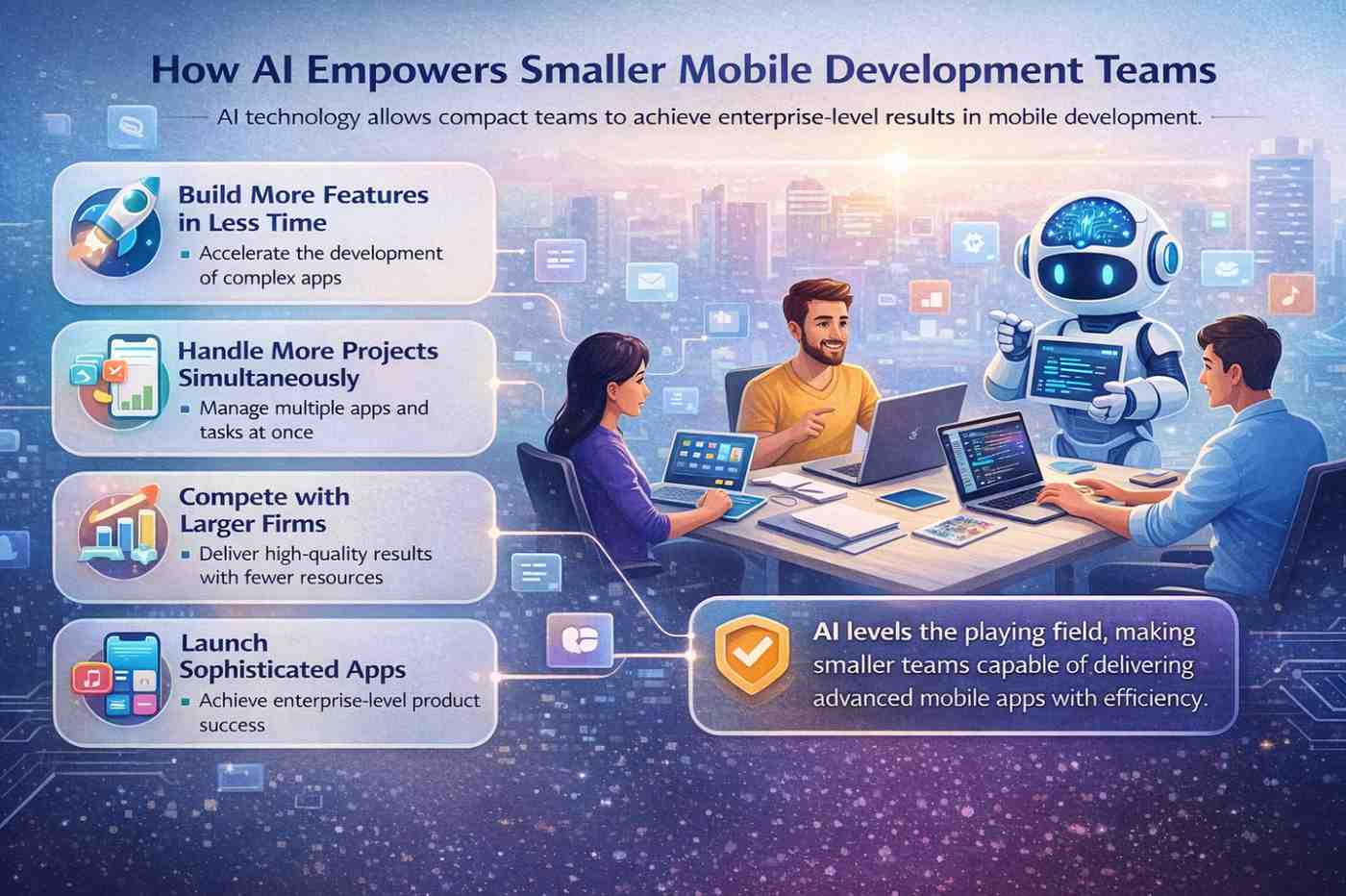 Infographic image for how AI coding agents help small teams make development faster