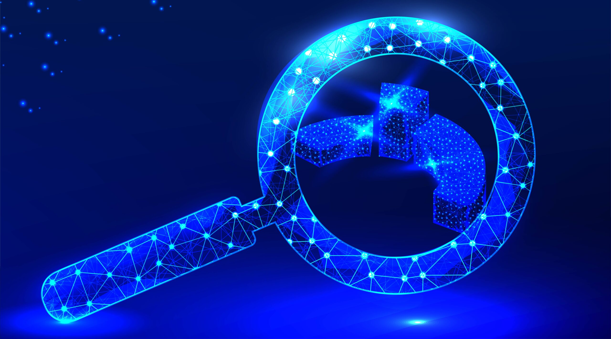 A graphical illustration showing a AI search icon .